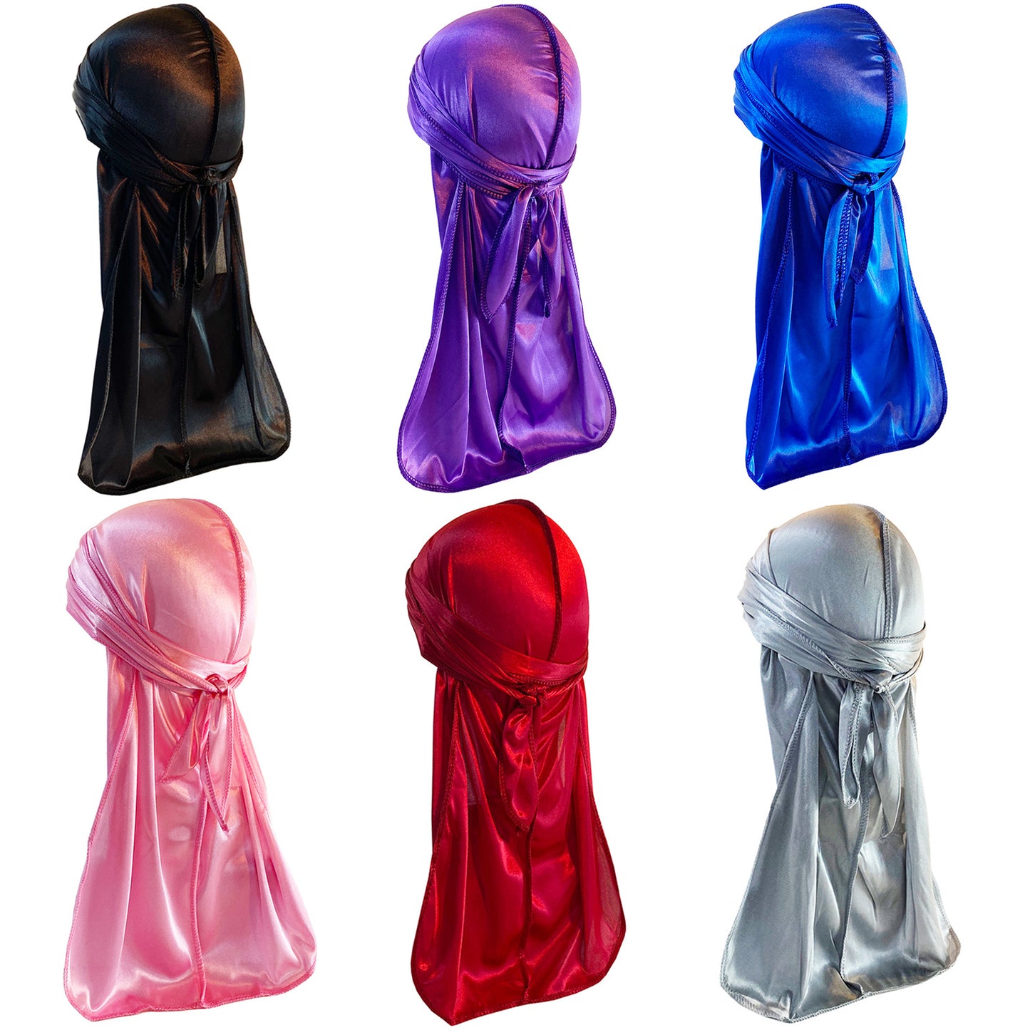 Phogary 6 Pack Outdoor Silky Durag for Men Durags Hats for Men Silky Velvet Durag Hats for Women