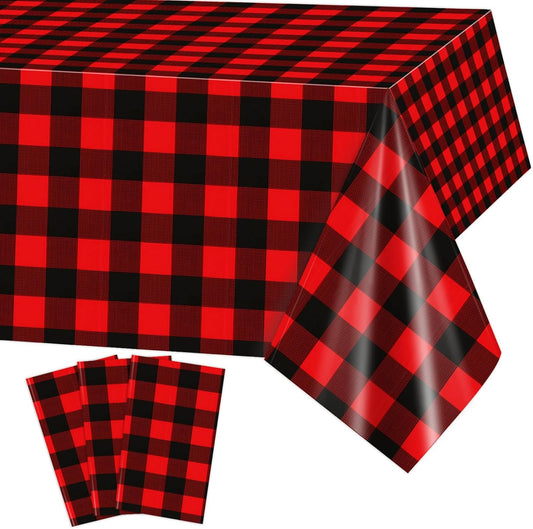 3 Pack Christmas Buffalo Plaid Tablecloths, Red and Black Buffalo Checked Tablecloths Disposable Rectangle Plastic Tablecloth for Christmas Winter Holiday Parties Decorations Supplies 54"X108"