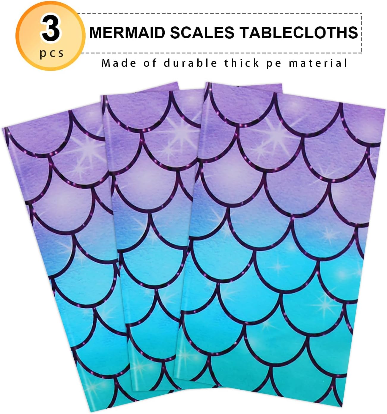 Fish Scales Mermaid Tablecloth - Little Mermaid Party Table Cover Birthday Decorations Under The Sea Princess Table Cloths for Parties Girls' Party Supplies, 3 PCS 51" x 87"