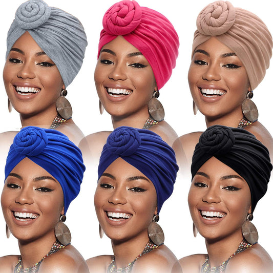 Phogary 6 Pack African Head Wrap Headbands for Women Turbans Hair Wraps Pre-Tied Pattern Bonnet Turban Knot Beanie Cover Hat