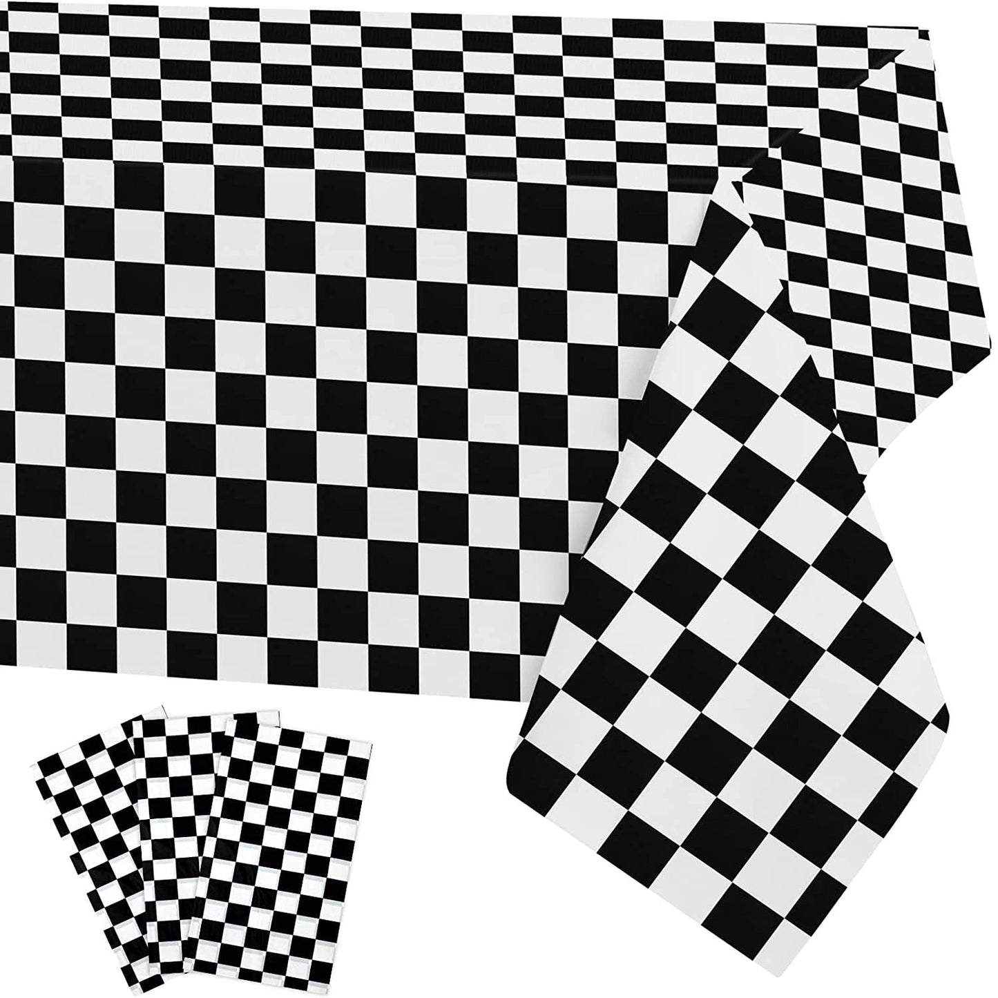 PHOGARY Checkered Rectangle Tablecloth, 3 Pack 54" x 108" Polyester Waterproof and Wrinkle Resistant Washable Table Cloth for Dining, Party and Outdoor Picnic, Black and White