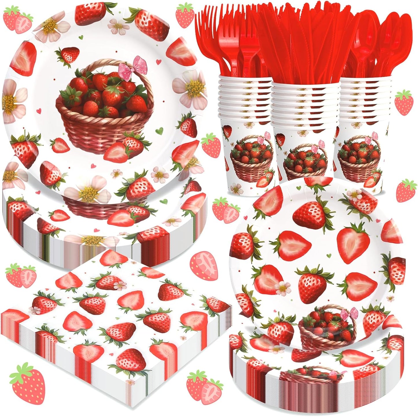 168Pcs Strawberry Baby Shower Decorations Berry Sweet Baby Plates Napkins Party Paper Tableware Girls Baby Shower Party Supplies Serves 24 Guests