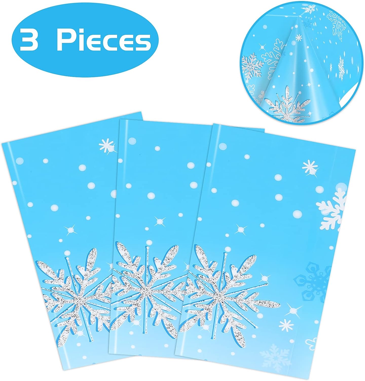 PHOGARY 3pcs Christmas Snowflake Tablecloth Winter Snowflakes Plastic Table Cover Decorations for Winter Christmas Birthday Party Supplies, 51 x 86 Inch, Rectangular