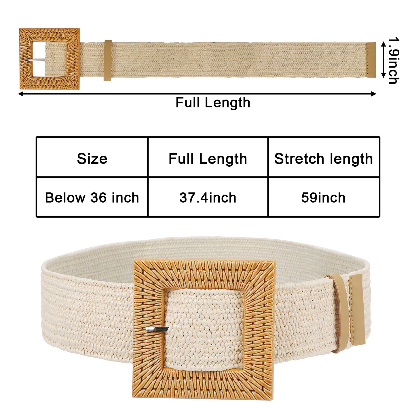 4 Pack Straw Woven Belt for Women Girls, Elastic Stretch Wide Waist Belt Fashion Boho Skinny Dresses Belt with Buckle