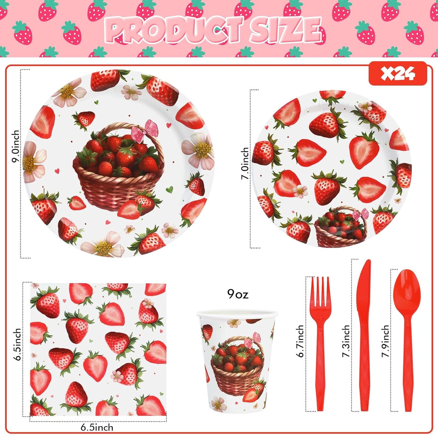 168Pcs Strawberry Baby Shower Decorations Berry Sweet Baby Plates Napkins Party Paper Tableware Girls Baby Shower Party Supplies Serves 24 Guests