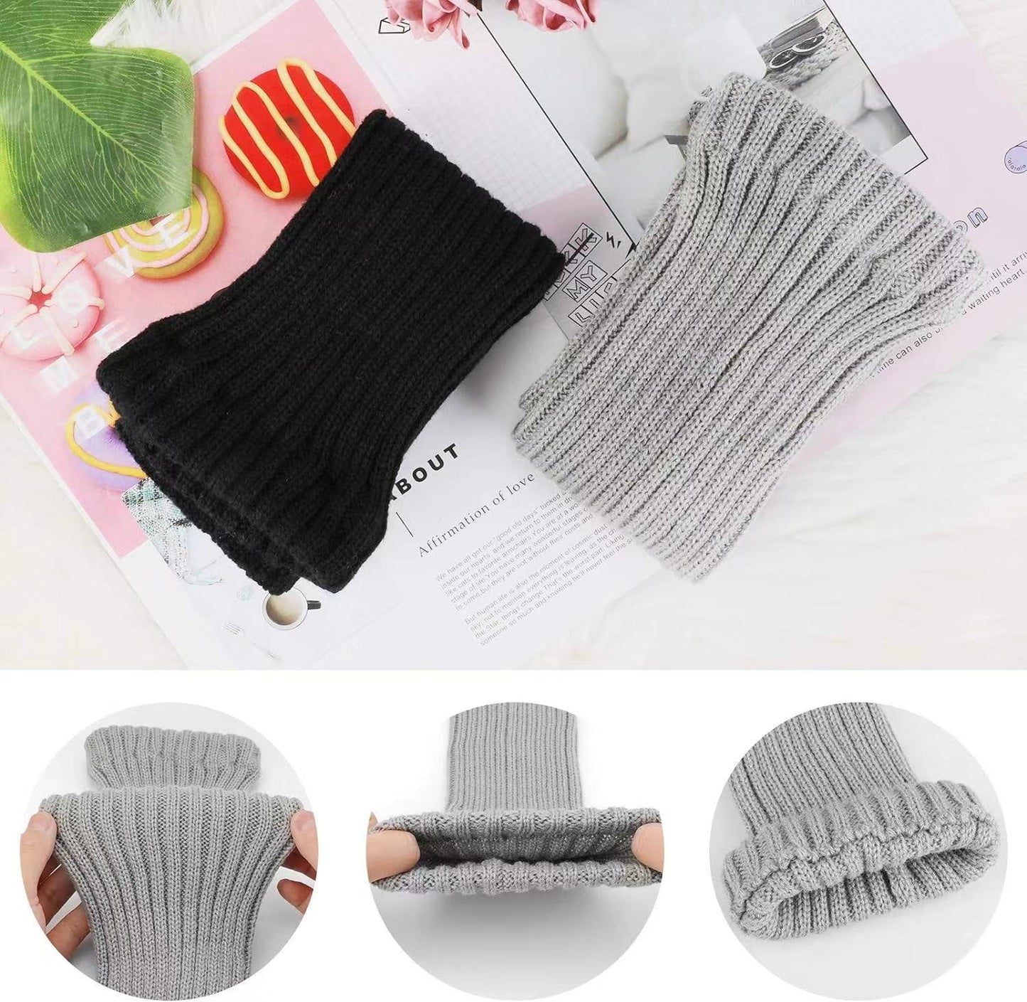 PHOGARY 2 Pairs Winter Leg Warmers Thigh High Socks Over Knee Footless Socks Crochet Knitted Long Boot Cuffs Topper Socks for Women