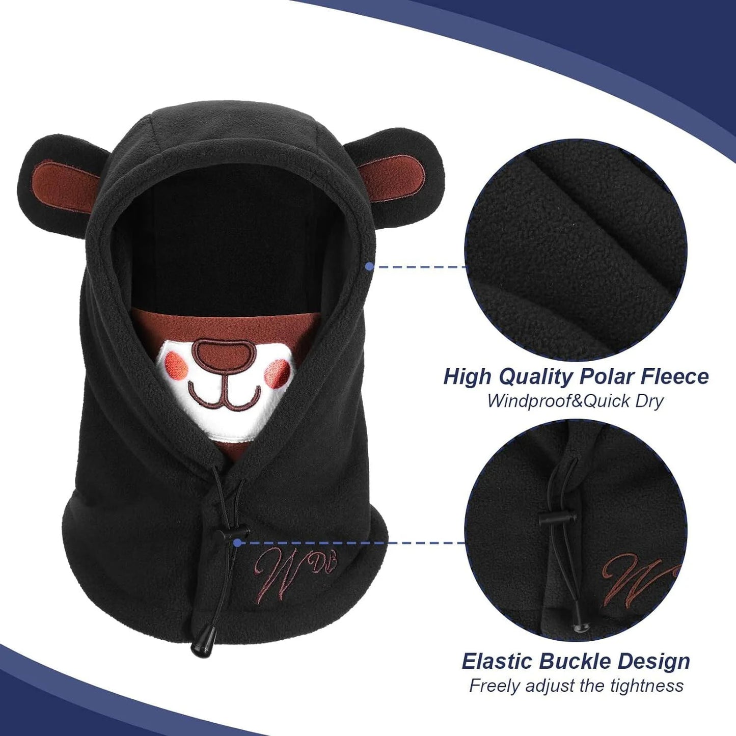 Balaclava for Kids, Warm Thermal Fleece Scarf 3D Animal Face Cover Winter Hood Hat Neck Warmer for Children