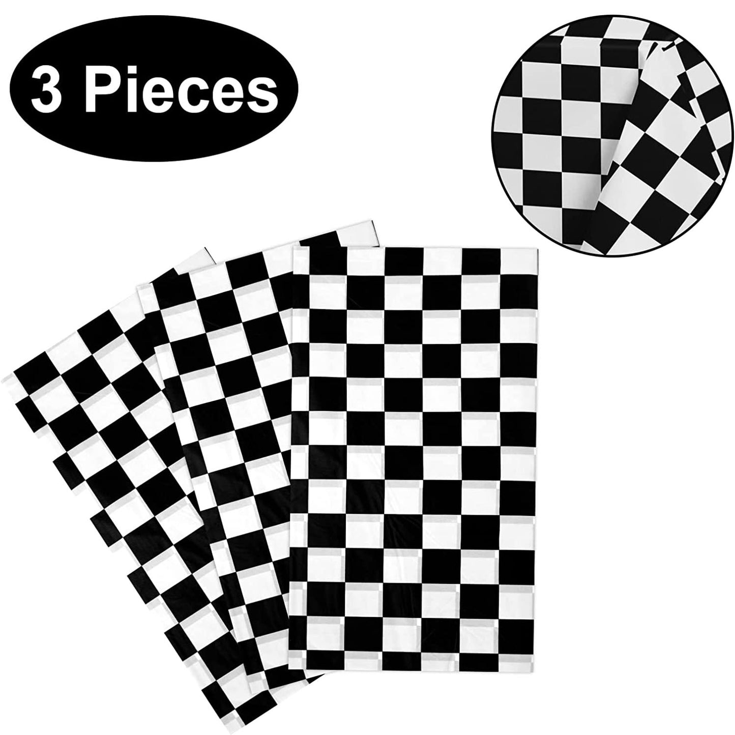 PHOGARY Checkered Rectangle Tablecloth, 3 Pack 54" x 108" Polyester Waterproof and Wrinkle Resistant Washable Table Cloth for Dining, Party and Outdoor Picnic, Black and White