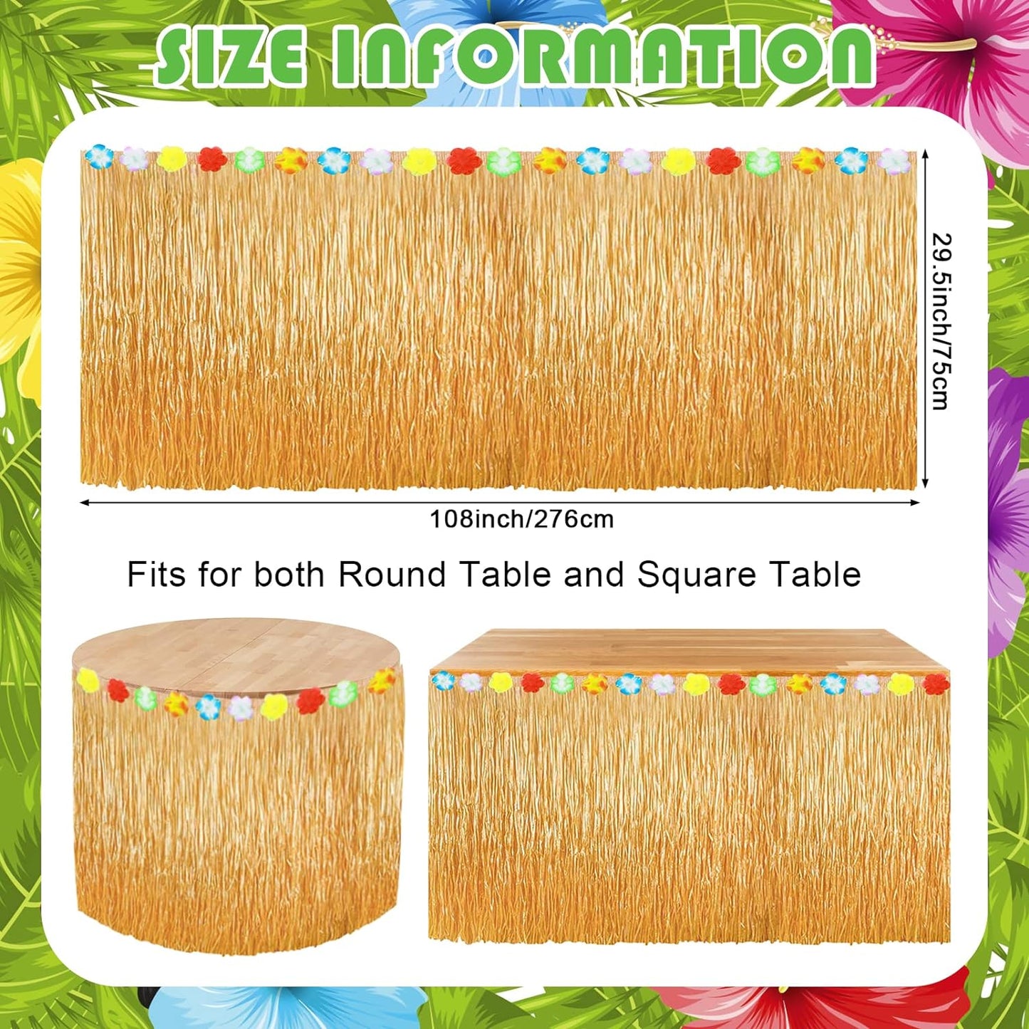 Luau Table Skirt for Hawaiian Party, 9ft x 29in Fake Grass Fringe for Tiki Hut Bar Tropical Bridal Shower, Summer Island Beach Party, Moana Theme Birthday Decorations