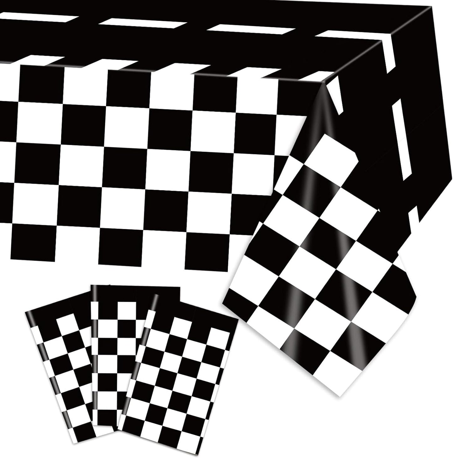 3 Pack Checkered Race Car Tablecovers, Black and White Racing Car Tablecloth for Kids Car Theme Birthday Party Baby Shower Party Supplies, Black