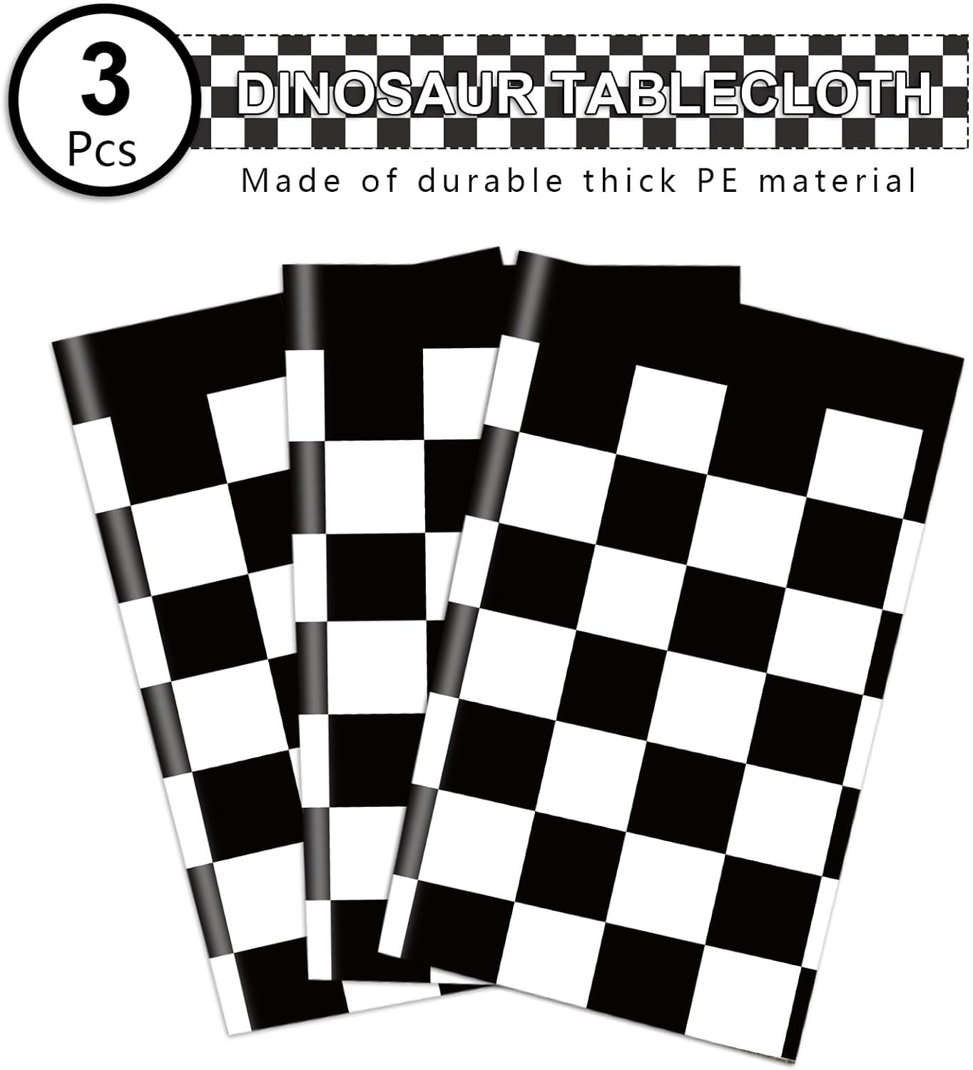 3 Pack Checkered Race Car Tablecovers, Black and White Racing Car Tablecloth for Kids Car Theme Birthday Party Baby Shower Party Supplies, Black