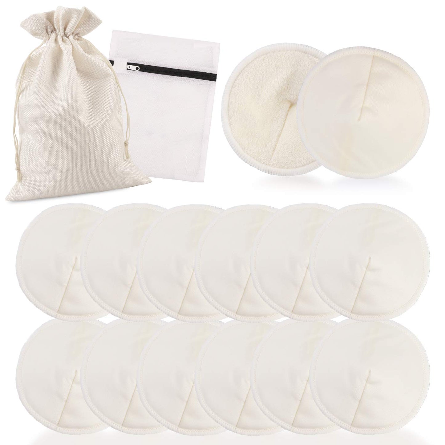 12pcs Washable Bamboo Nursing Pads Organic Breast Pads with Laundry Bag and Storage Bag