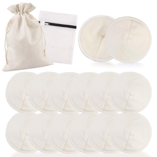 12pcs Washable Bamboo Nursing Pads Organic Breast Pads with Laundry Bag and Storage Bag