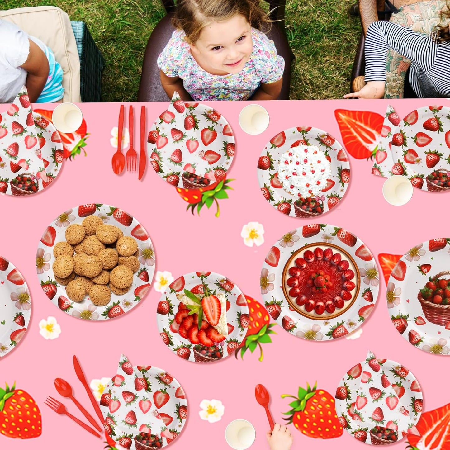 168Pcs Strawberry Baby Shower Decorations Berry Sweet Baby Plates Napkins Party Paper Tableware Girls Baby Shower Party Supplies Serves 24 Guests