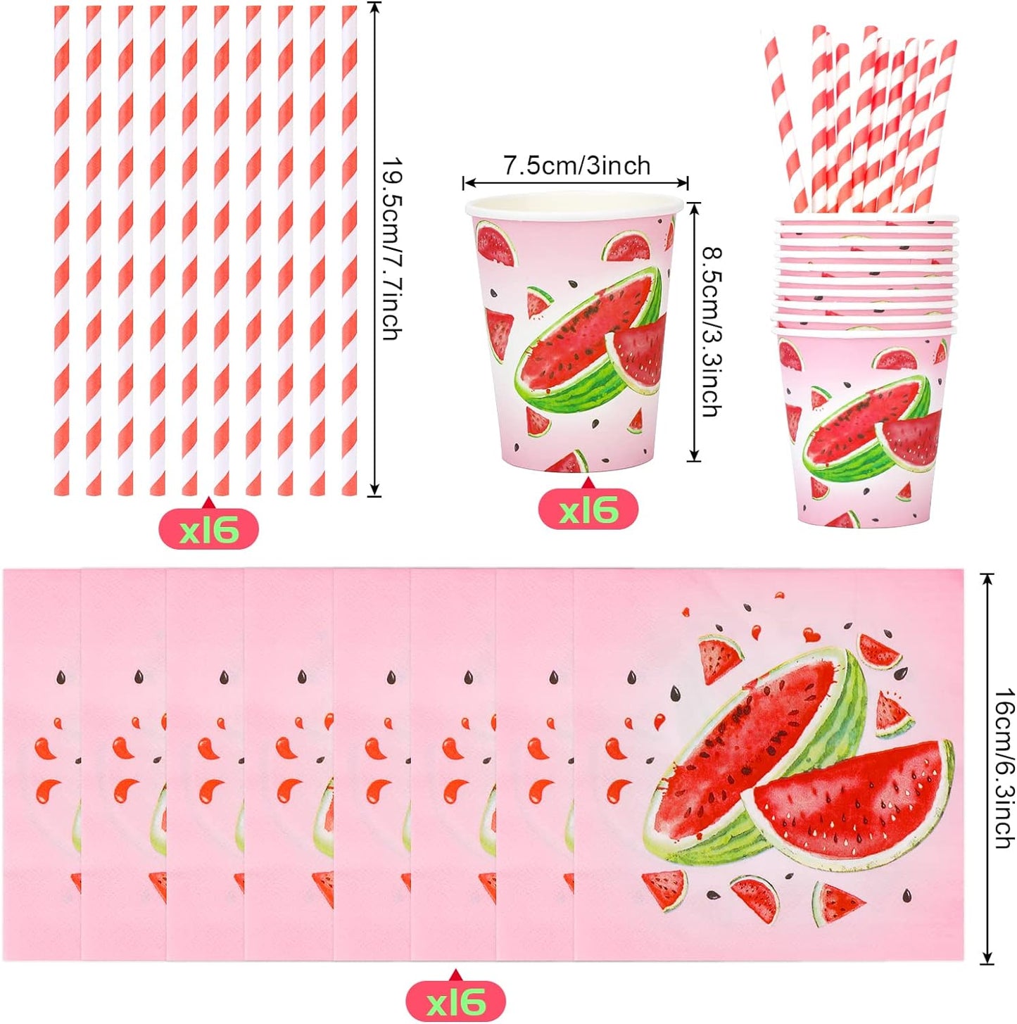 81Pcs Watermelon Party Tableware Set Serves 16, One In A Melon Party Decorations Include Watermelon Plates, Napkins, Straws, Cups, Tablecloth for Summer Birthday Pool Fruit Party