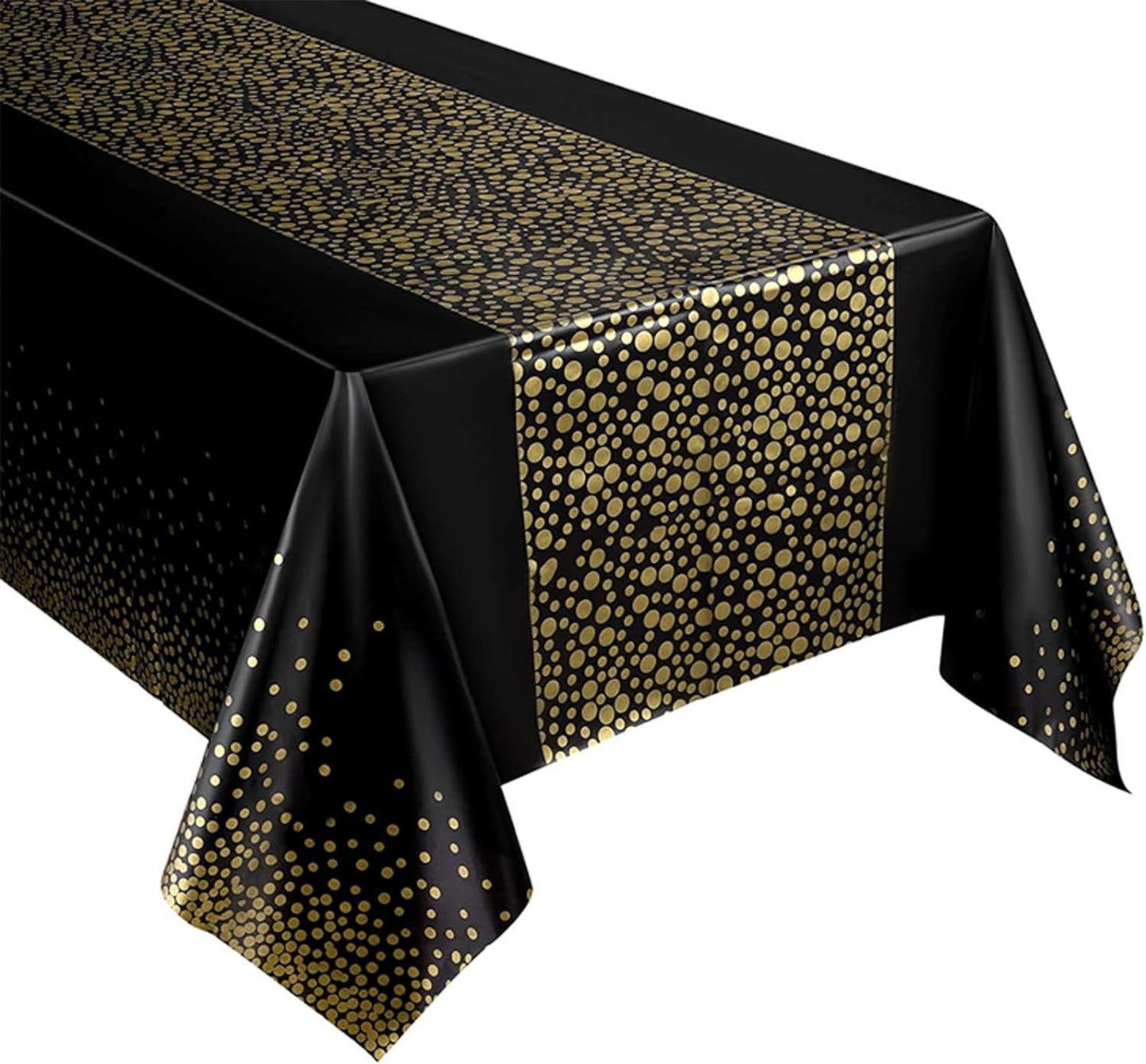 3 Pack Black and Gold Dot Tablecloth Plastic Disposable Table Cover for Wedding Birthday Baby Shower Decoration