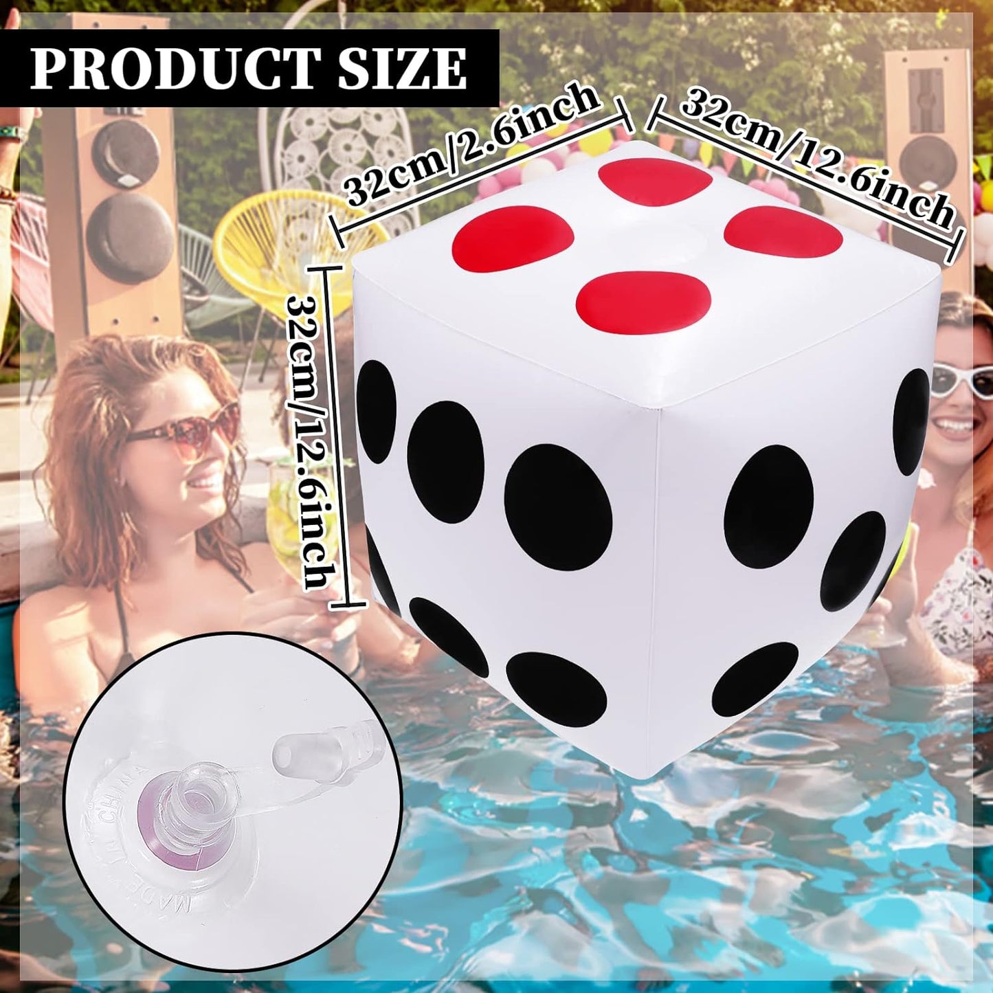 3pcs Jumbo Inflatable Dice for Outdoor Indoor Ludo Game, Pool Party Favor Supplies, 12.6inches