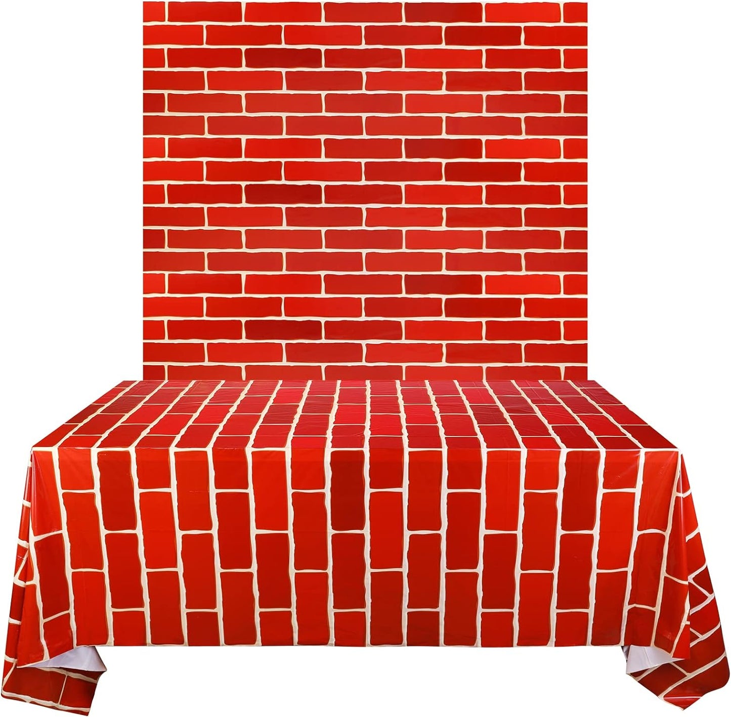 3pcs Red Brick Tablecloth Disposable Stone Wall Backdrop Table Covers, 108"L x 51"W