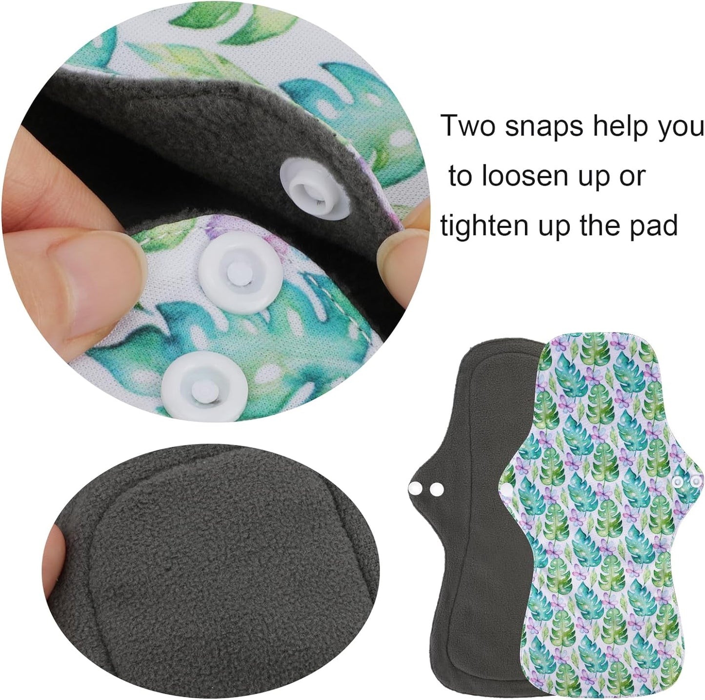 8pcs Bamboo Cloth Pads Women Reusable Menstrual Pads for Heavy Flow with Wet Bag, 3 Sizes Sanitary Pads Set with Wings