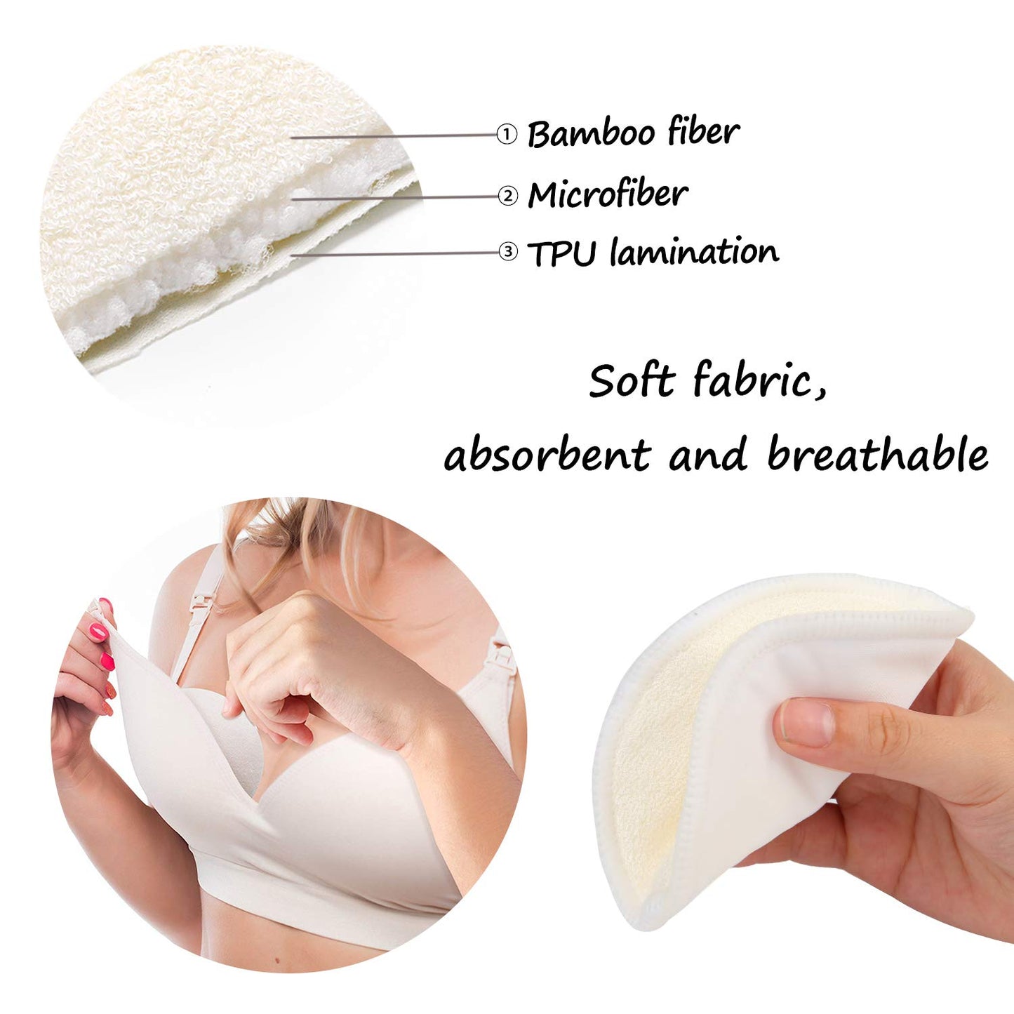 12pcs Washable Bamboo Nursing Pads Organic Breast Pads with Laundry Bag and Storage Bag