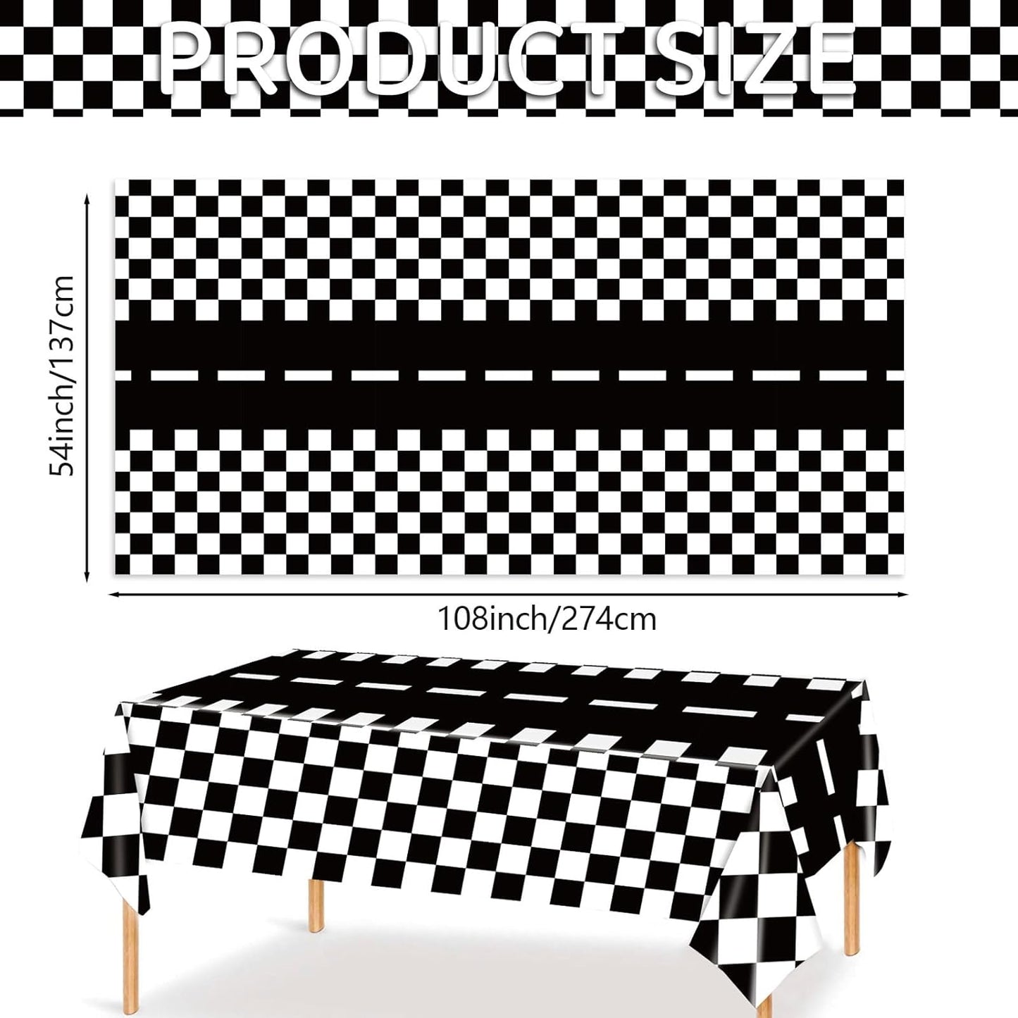 3 Pack Checkered Race Car Tablecovers, Black and White Racing Car Tablecloth for Kids Car Theme Birthday Party Baby Shower Party Supplies, Black