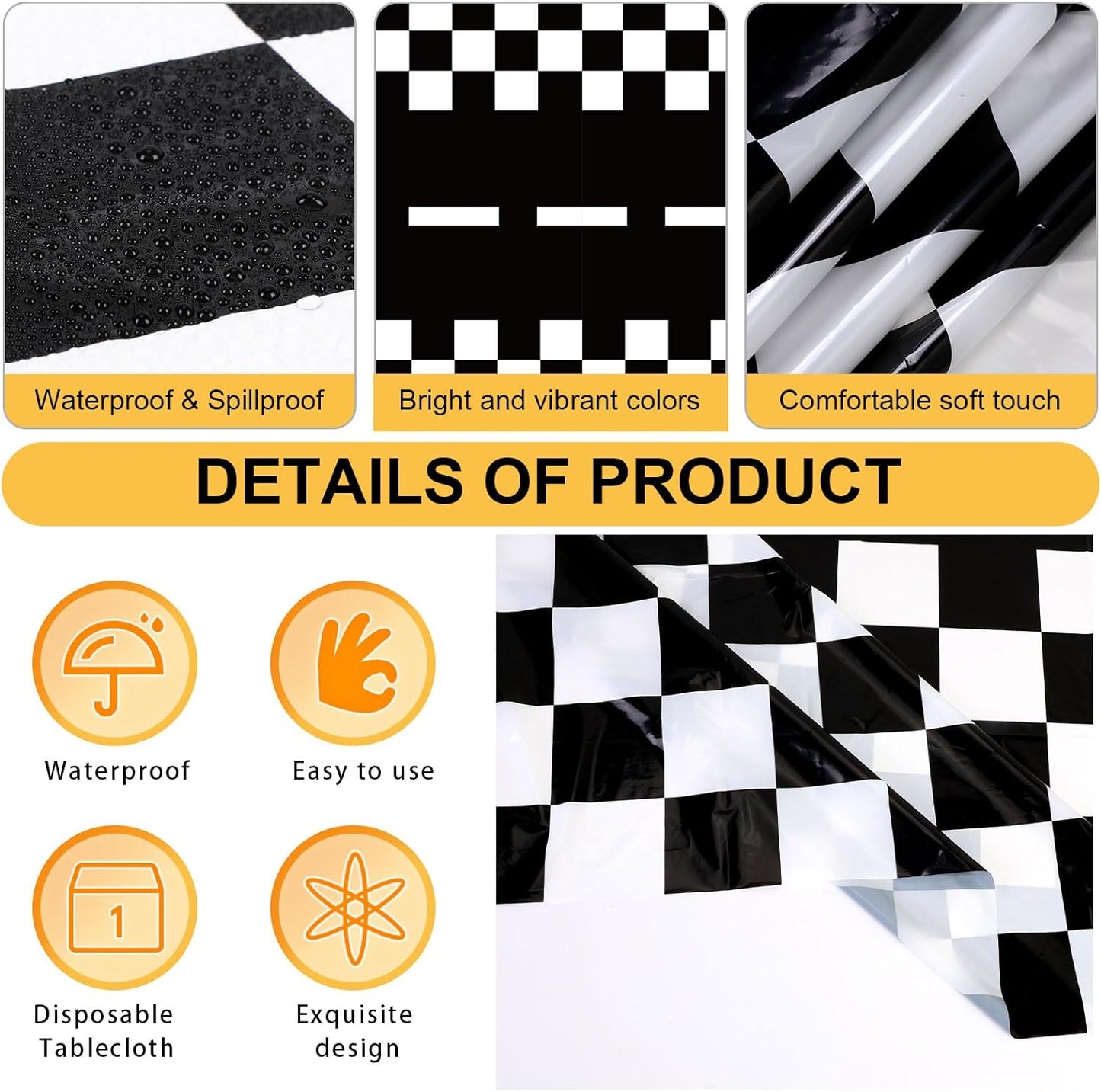 3 Pack Checkered Race Car Tablecovers, Black and White Racing Car Tablecloth for Kids Car Theme Birthday Party Baby Shower Party Supplies, Black