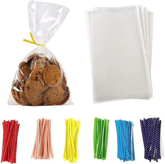 200pcs Self Sealing Cellophane Bags with Ties, Clear Plastic Cello Bags for Packaging Pretzel Cookie Candy Favor Gift Small Treat Bags Goodie Bags, 6x3.5in