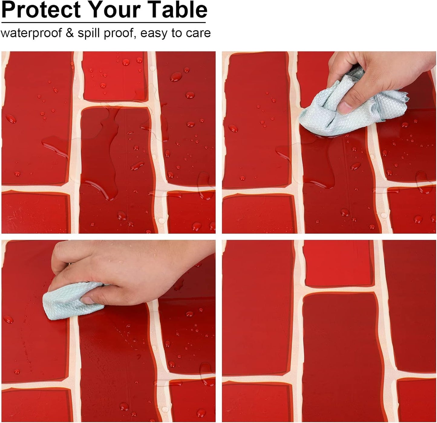 3pcs Red Brick Tablecloth Disposable Stone Wall Backdrop Table Covers, 108"L x 51"W