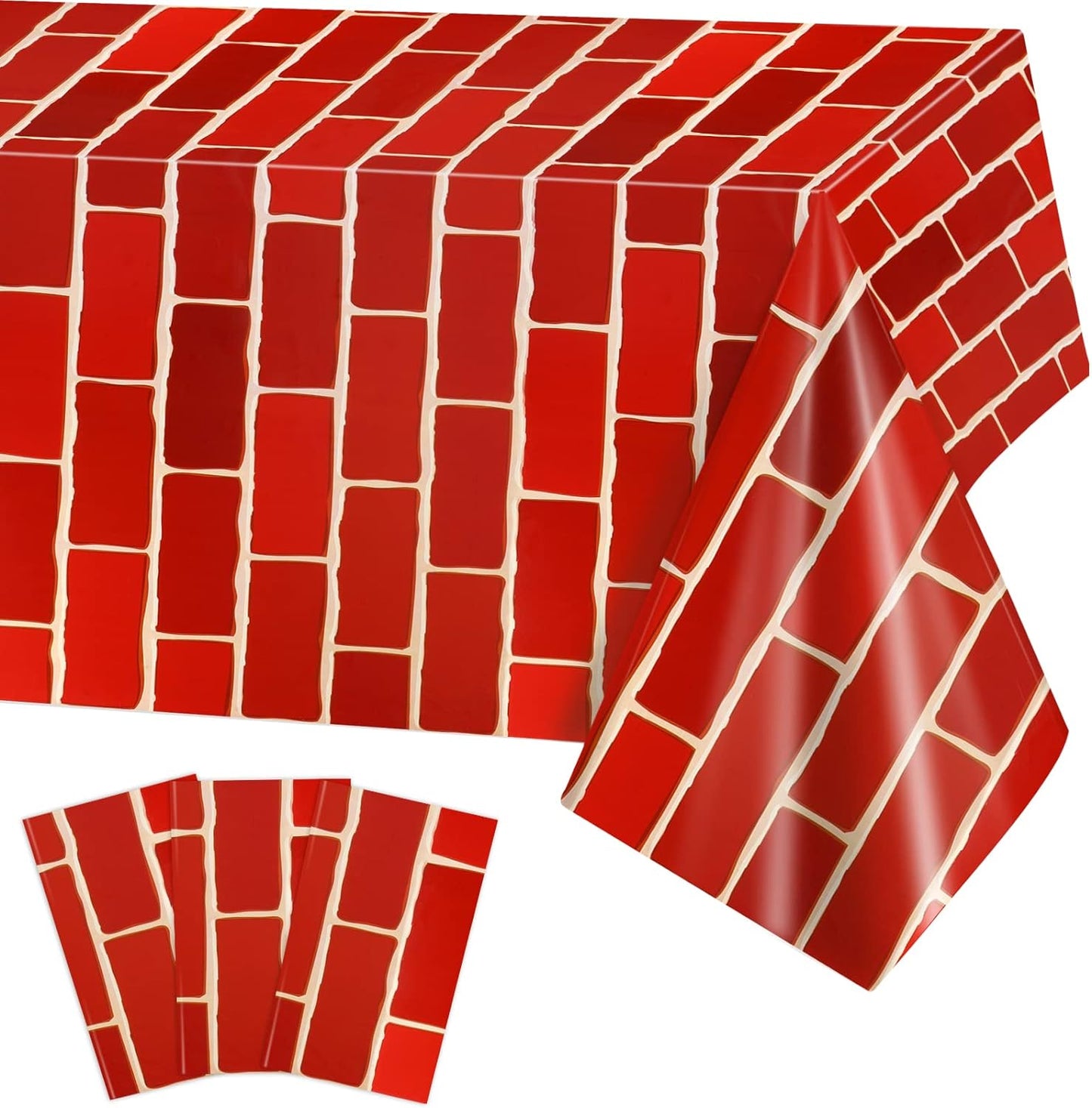 3pcs Red Brick Tablecloth Disposable Stone Wall Backdrop Table Covers, 108"L x 51"W