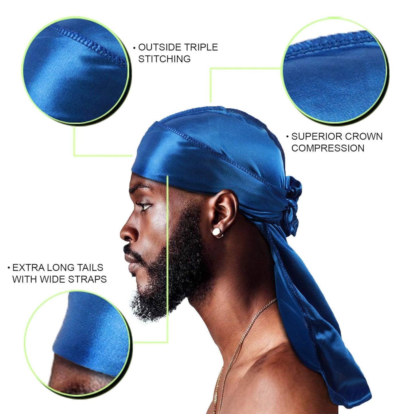 Phogary 6 Pack Outdoor Silky Durag for Men Durags Hats for Men Silky Velvet Durag Hats for Women