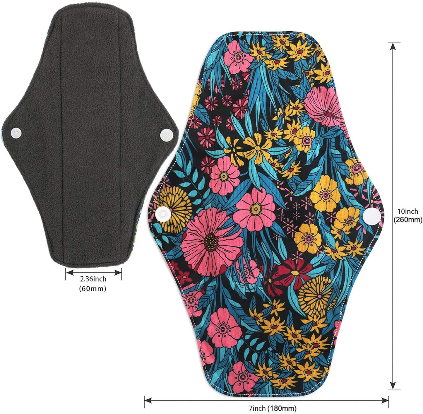 7 in 1 Reusable Menstrual Pads Bamboo Cloth Pads for Heavy Flow with Wet Bag, 10 x 7in