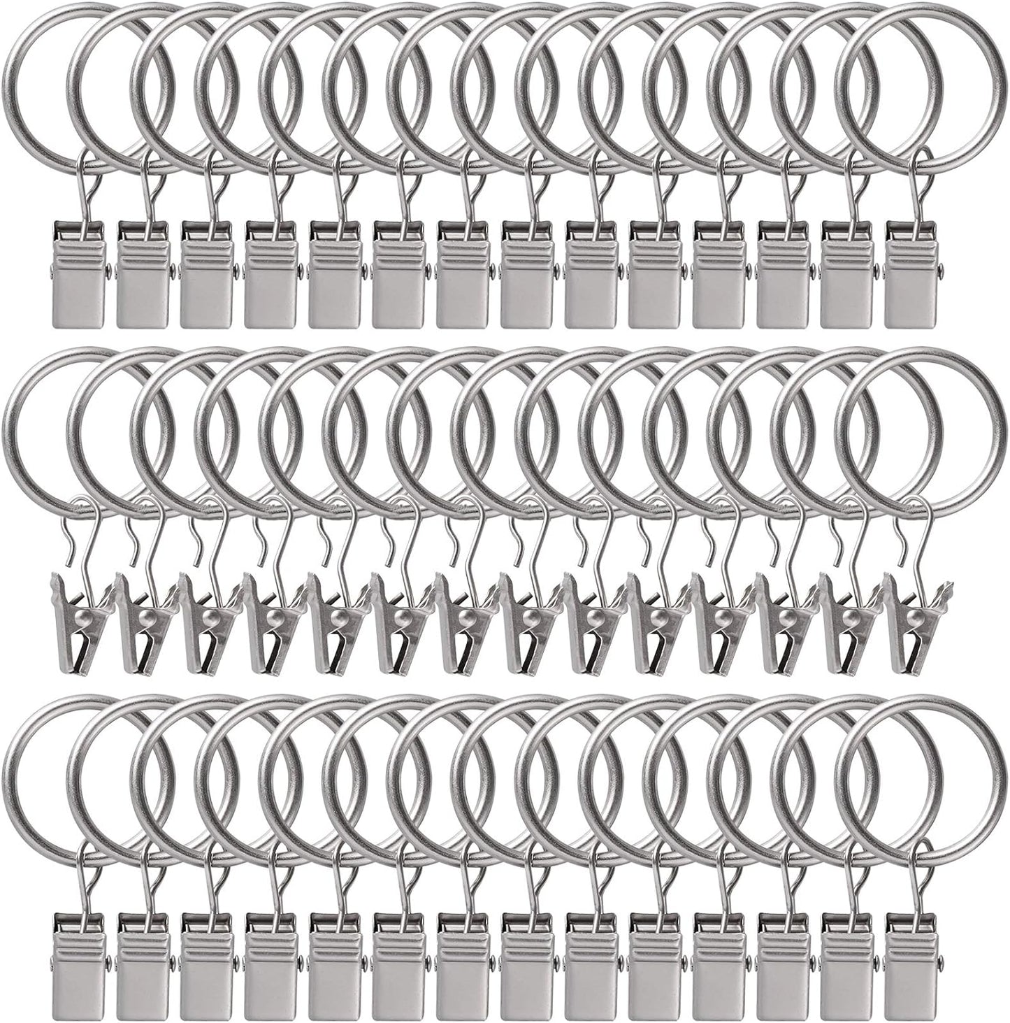 60 Pack Metal Curtain Rings with Clips, Curtain Clip Rings Hooks for Hanging Drapery Drapes Bows, Curtain Rod Rings 1 inch Interior Diameter