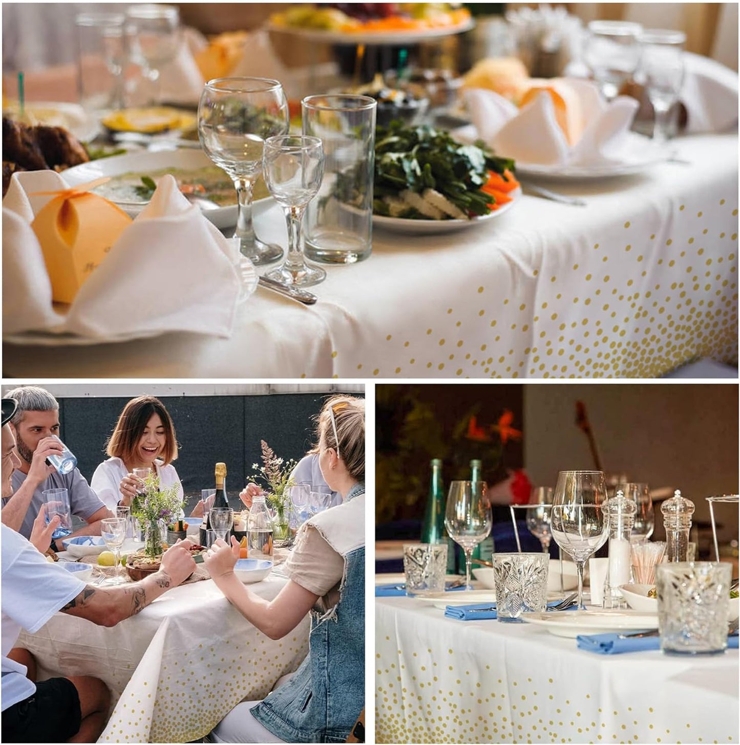 3 Pack Black and Gold Dot Tablecloth Plastic Disposable Table Cover for Wedding Birthday Baby Shower Decoration