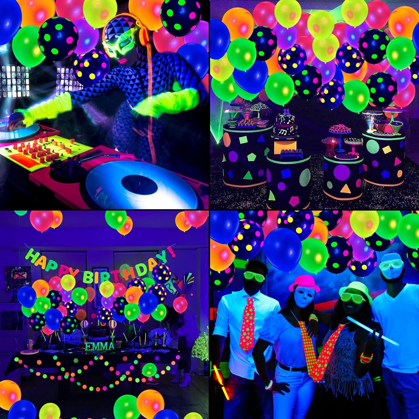 100 Pcs UV Neon Balloons, 12” Polka Dot Blacklight Balloons Glow in the Dark Luminous Helium Latex Balloon for Birthday, Wedding, Neon Party, Glow Party Decoration