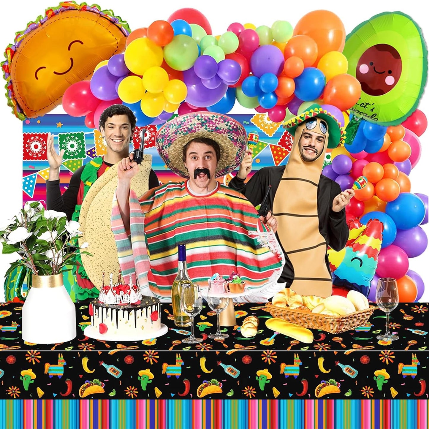 3 Pack Mexican Tablecloth for Fiesta Themed Birthday Party Mexicana Taco Night Cinco De Mayo, 51x87"