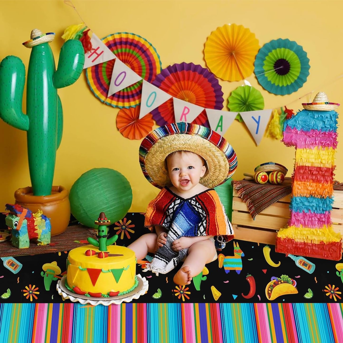 3 Pack Mexican Tablecloth for Fiesta Themed Birthday Party Mexicana Taco Night Cinco De Mayo, 51x87"