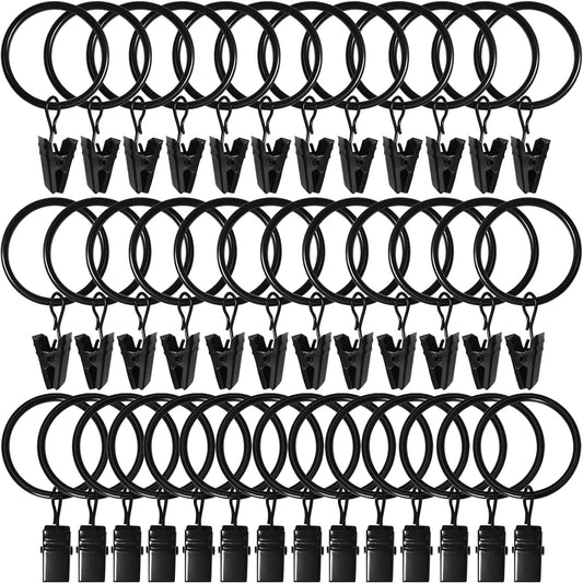 60 Pack Metal Curtain Rings with Clips, Curtain Clip Rings Hooks for Hanging Drapery Drapes Bows, Curtain Rod Rings 1 inch Interior Diameter