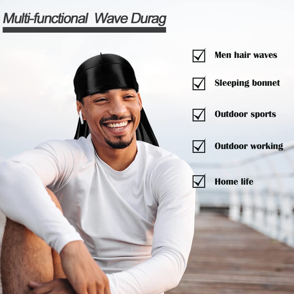 Phogary 6 Pack Outdoor Silky Durag for Men Durags Hats for Men Silky Velvet Durag Hats for Women