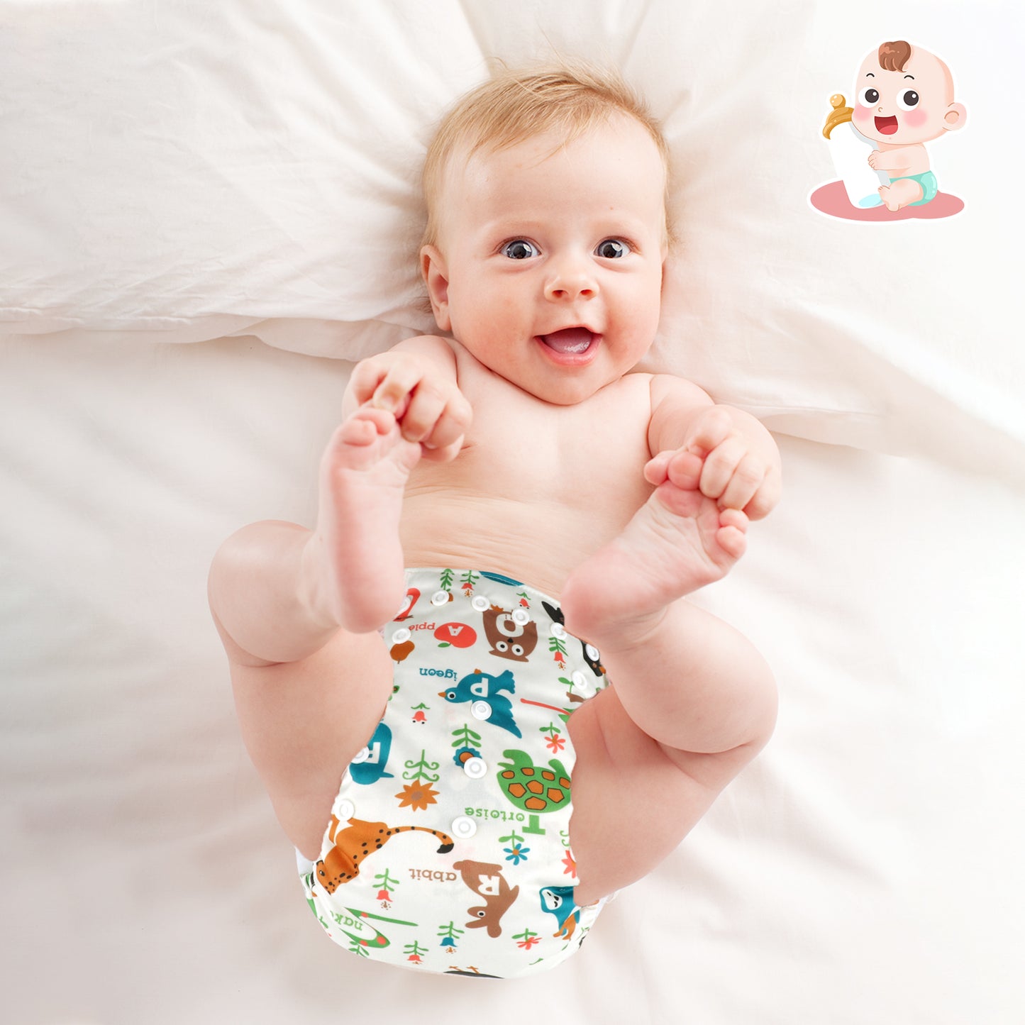 6 Pack Baby Cloth Diapers with 6 Inserts and 1 Wet Bag, One Size Adjustable Washable Reusable for Baby Girls and Boys