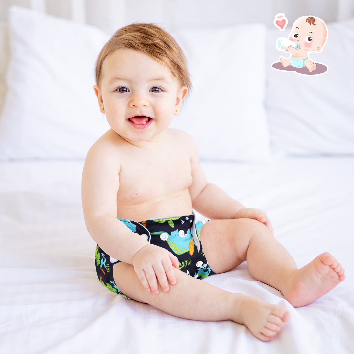 6 Pack Baby Cloth Diapers with 6 Inserts and 1 Wet Bag, One Size Adjustable Washable Reusable for Baby Girls and Boys